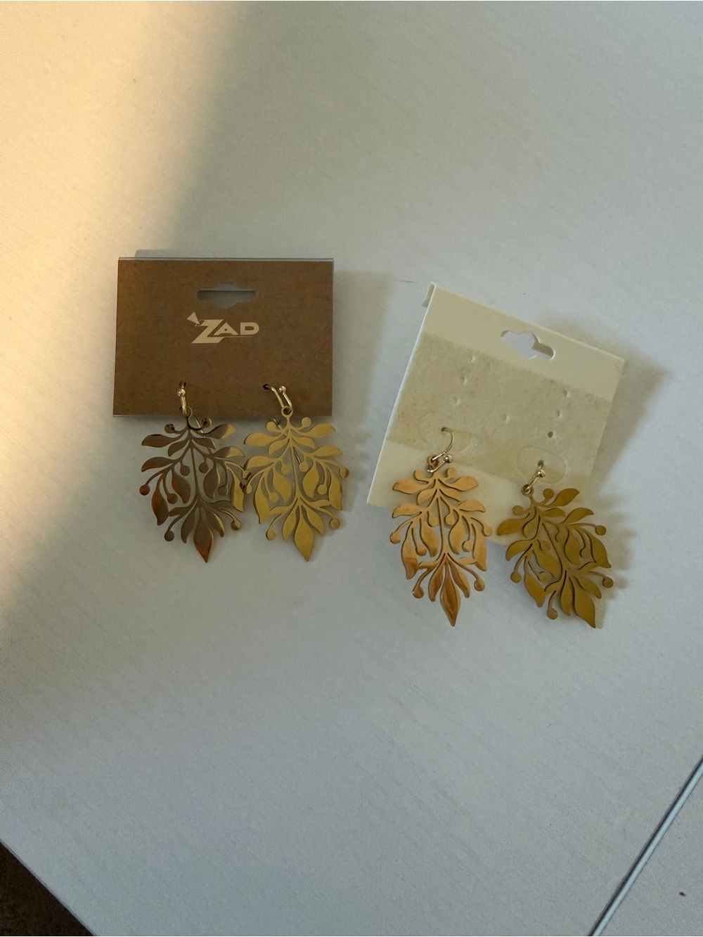 ZAD Gold Filigree Leaf Dangle Earrings